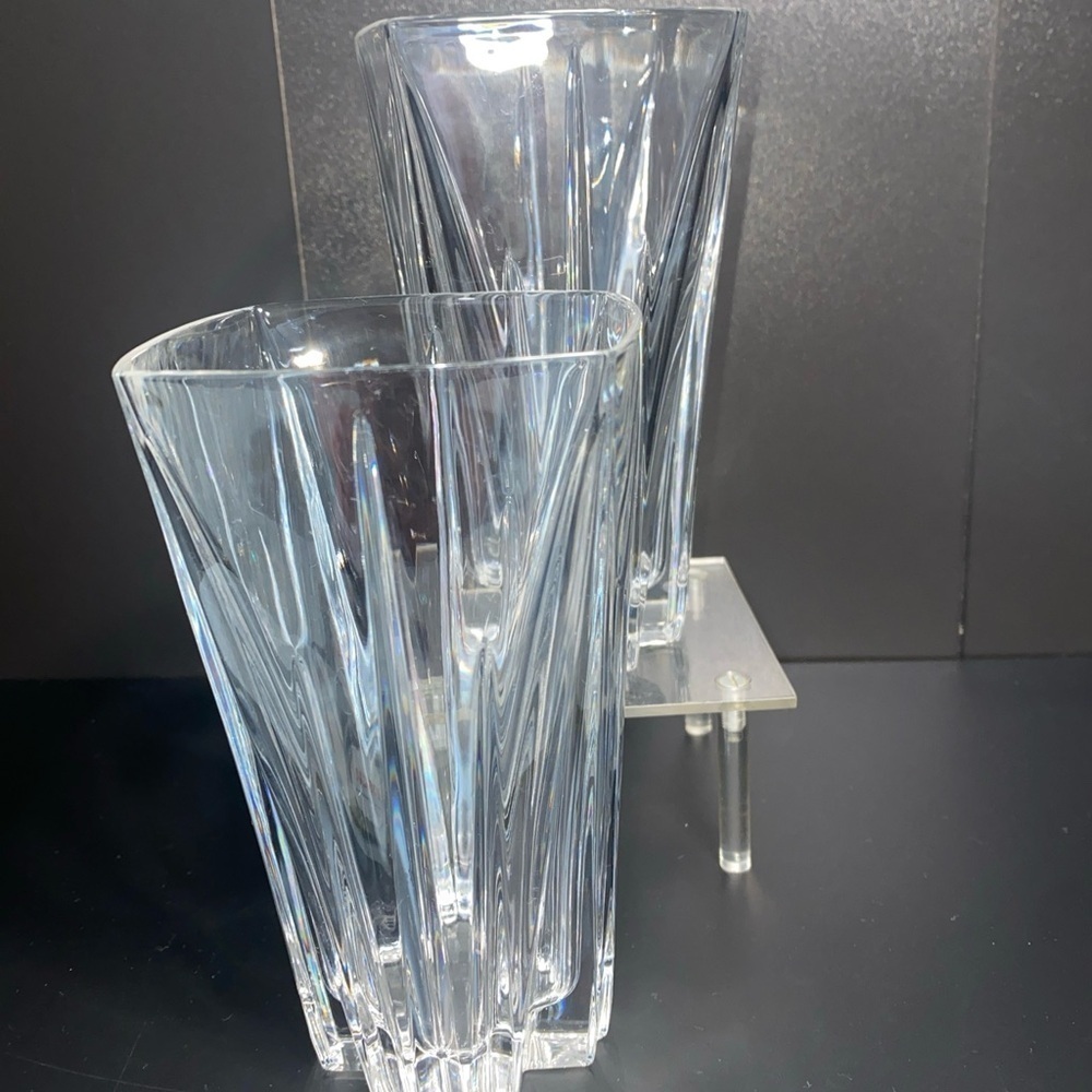 2 Lenox Crystal Oasis High Ball‎ Glass Bud Vase Deep Vertical Cuts Side Foot